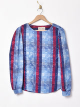 ブロック柄 織り 長袖ブラウス