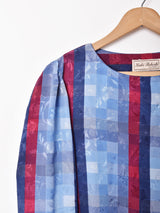 ブロック柄 織り 長袖ブラウス