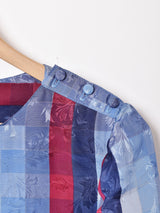 ブロック柄 織り 長袖ブラウス