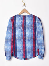 ブロック柄 織り 長袖ブラウス