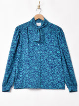 総柄 長袖 ボウタイブラウス