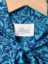 総柄 長袖 ボウタイブラウス