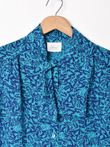 総柄 長袖 ボウタイブラウス