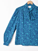 総柄 長袖 ボウタイブラウス