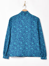 総柄 長袖 ボウタイブラウス