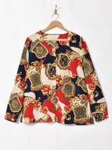 スカーフ柄 ノーカラー 長袖シャツ