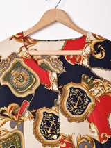 スカーフ柄 ノーカラー 長袖シャツ