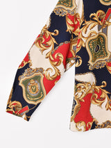 スカーフ柄 ノーカラー 長袖シャツ