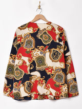 スカーフ柄 ノーカラー 長袖シャツ