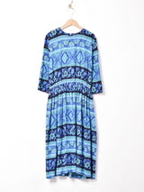 総柄 長袖ワンピース