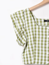 【2色展開】Meridian ギンガムチェック クロップドブラウス