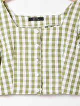 【2色展開】Meridian ギンガムチェック クロップドブラウス