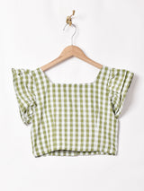 【2色展開】Meridian ギンガムチェック クロップドブラウス