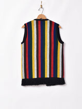 マルチストライプ フリンジニットベスト
