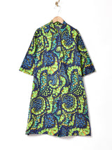 70's   花柄  フロントボタン 七分袖ワンピース
