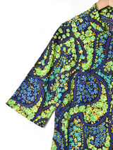 70's   花柄  フロントボタン 七分袖ワンピース