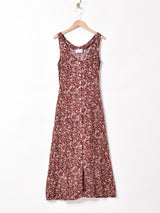 花柄 フロントオープン スリーブレスワンピース