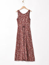 花柄 フロントオープン スリーブレスワンピース