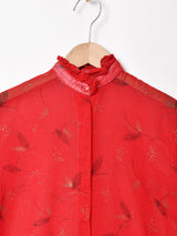 フリルカラー 半袖 シアーブラウス