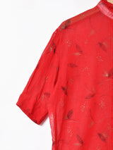 フリルカラー 半袖 シアーブラウス