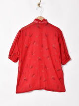 フリルカラー 半袖 シアーブラウス