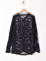 テープ装飾 メッシュカーディガン