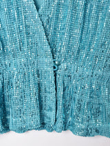 半袖 カシュクールデザイン ラメトップス