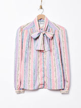 パステルカラー ボウタイ 長袖ブラウス