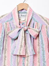 パステルカラー ボウタイ 長袖ブラウス