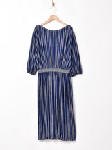 ラメ ストライプ プリーツワンピース
