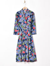 総柄 パフスリーブ 長袖ワンピース