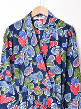 総柄 パフスリーブ 長袖ワンピース