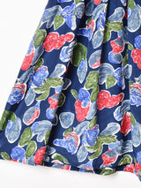 総柄 パフスリーブ 長袖ワンピース