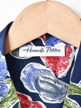 総柄 パフスリーブ 長袖ワンピース