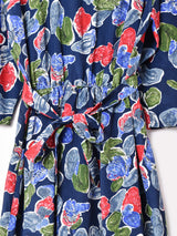 総柄 パフスリーブ 長袖ワンピース