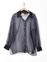 レース×ビーズ デザイン 長袖 シアーシャツ