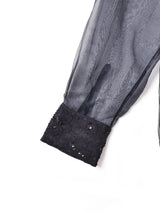 レース×ビーズ デザイン 長袖 シアーシャツ