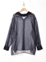 レース×ビーズ デザイン 長袖 シアーシャツ