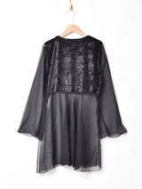 ベロア切り替え シアー 長袖ブラウス