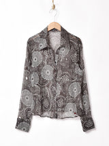 総柄 長袖 シアーシャツ