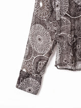 総柄 長袖 シアーシャツ