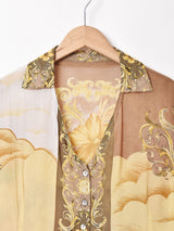 総柄 半袖 シアーシャツ