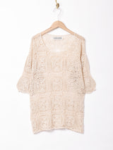 半袖クロシェトップス