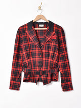 チェック ベルト付き ペプラムジャケット