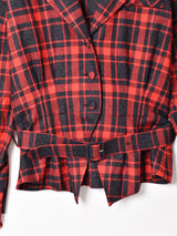 チェック ベルト付き ペプラムジャケット