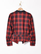 チェック ベルト付き ペプラムジャケット