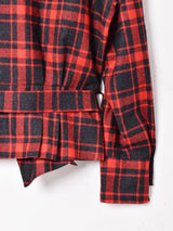 チェック ベルト付き ペプラムジャケット