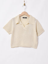 【2色展開】Meridianオープンカラー 半袖ニットトップス