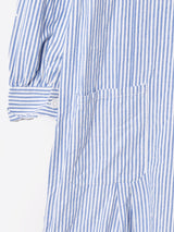 ストライプ ノーカラー 長袖ワンピース