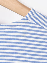 ストライプ ノーカラー 長袖ワンピース